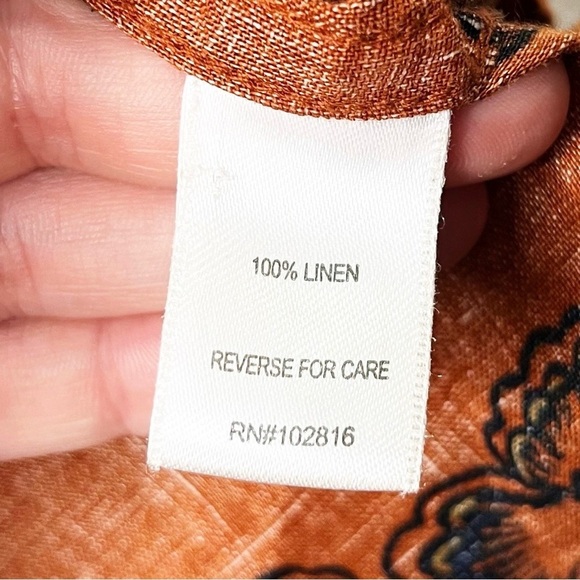 Garnet Hill Easy Linen Button-Down Shirt Pumpkin Floral Top Fall Autumn - Picture 9 of 9